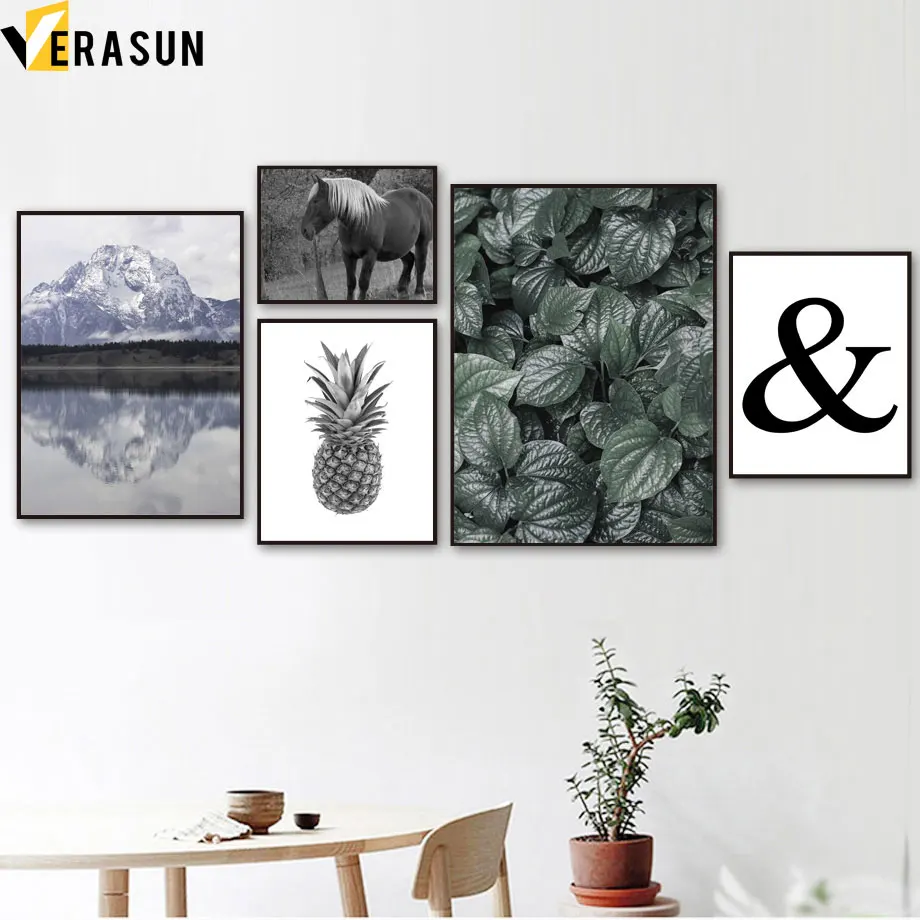 

Horse Pineapple Plant Snow Mountain Wall Art Canvas Painting Nordic Posters And Prints Wall Pictures For Living Room Home Decor