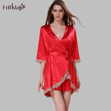 Fdfklak/Большие размеры, сексуальные женские пижамы с v-образным вырезом, ночная рубашка с подвязками, домашняя одежда, шелковые пижамы из трех предметов, E0863