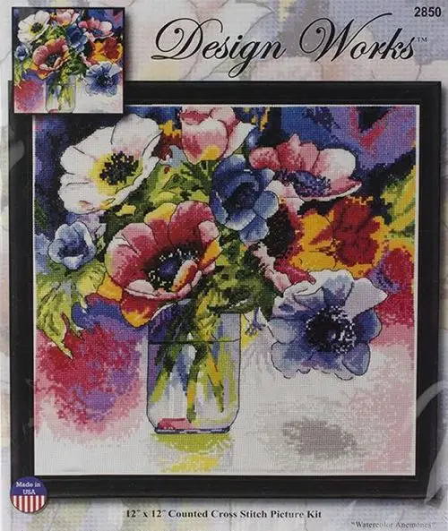 14/16/27/18/27 Gold Collection Counted Cross Stitch Kit Watercolor Anemones Anemone Purple Flower Bouquet Vase Flowers DW 2850 | Дом и сад