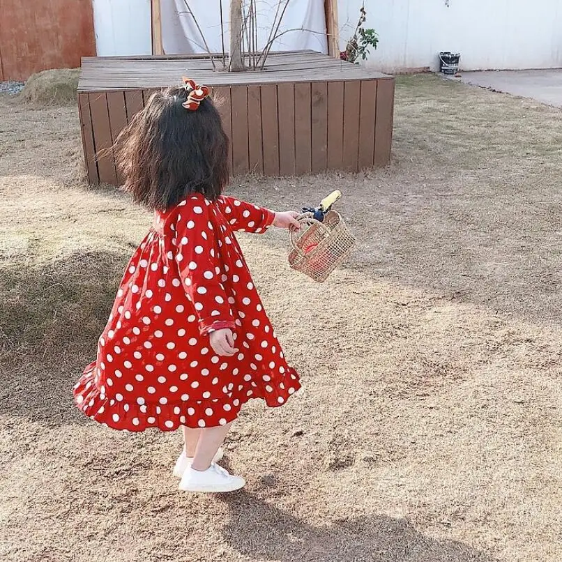 

2019 Spring Fall Kids Party Birthday Dresses For Girls Long Sleeve Children Princess Dot Blouse Dress Baby Toddler Girl Clothes