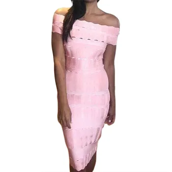 

2020 New Arrival Summer Dress Slash Neck Pink Jacquard Sleeveless Bodycon Women Party Cocktail Bandage Dress Vestidos