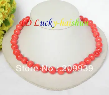 

huij 0042 GENUINE 18" 11MM ROUND PINK CORAL NECKLACE 925 silver clasp discount 40%