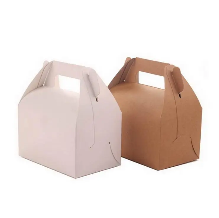 

20Pcs/Lot Blank Gable Brown White Color Treat Gift Paper Cardboard Boxes for Wedding Party Favor Box Baby Shower Cake Packaging