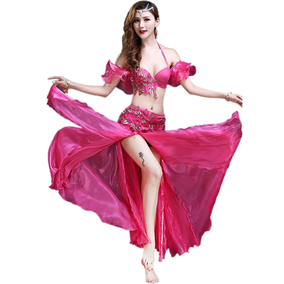 Women Belly Dance Costume 2/3pcs Set Oriental Bellydance Split Skirt Stage Performance Bra Belt Skirt Bellydancing Wear Clothing