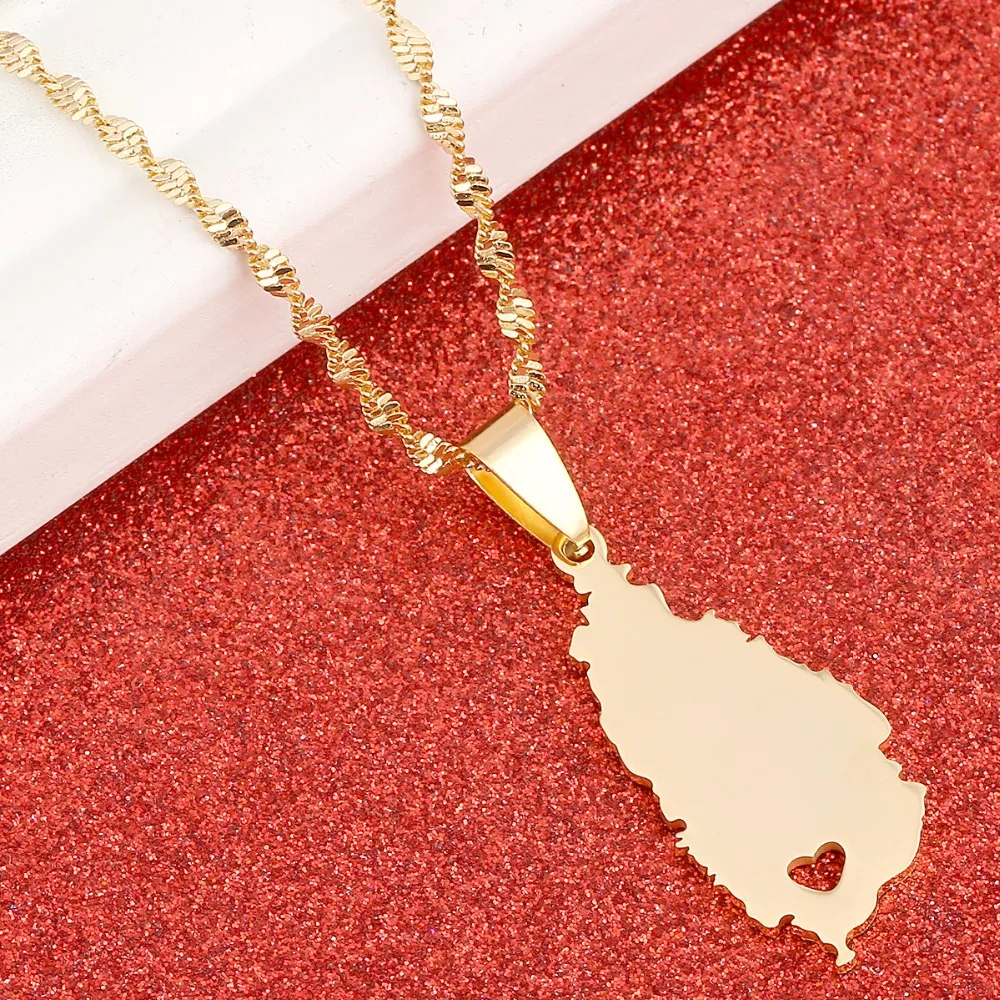 

Stainless Steel Heart Saint Lucia Map Necklace for Girls Gold Color St. Lucia Pendant Jewelry