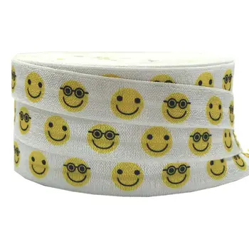 

New Arrived 5/8" Smiling face Print Fold Over Elastic 10 yards expression FOE Elastic Ribbon for Girls Hair Tie DIY Head wear