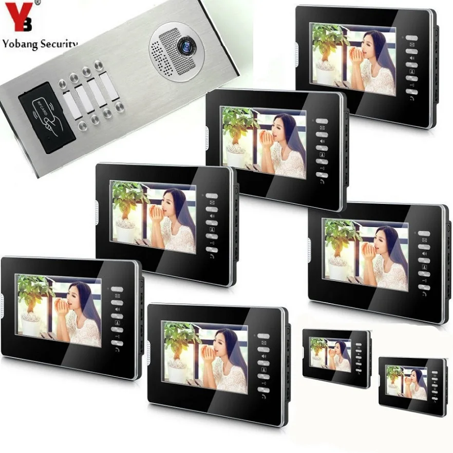 

Yobang Security Wired 7" Inch TFT LCD Color Touch Key Screen Monitor 1000TVL IR Camera For 8 Apartment Video Door Phone Intercom