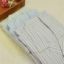 Мужские пижамы летние полосатые жатый хлопок с коротким рукавом брюки тонкие пижамы мужские пижамы комплект брюки