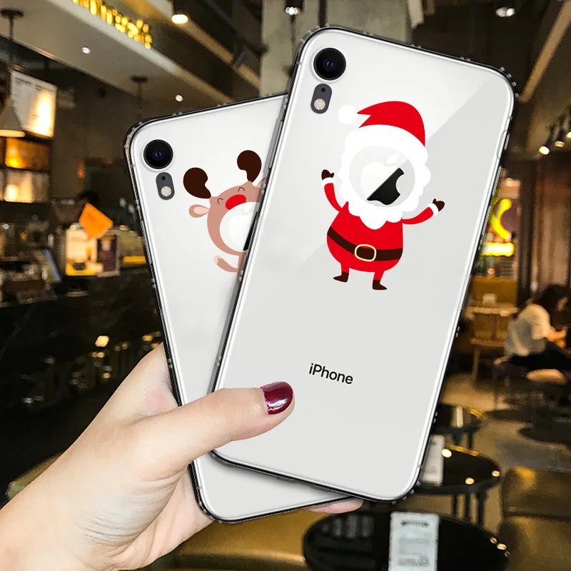 

Merry Christmas cute phone case For iPhone XS XR XS Max X 8 7 6 6S Plus Soft case silicon kawaii Phone Back Cover Cases New Year
