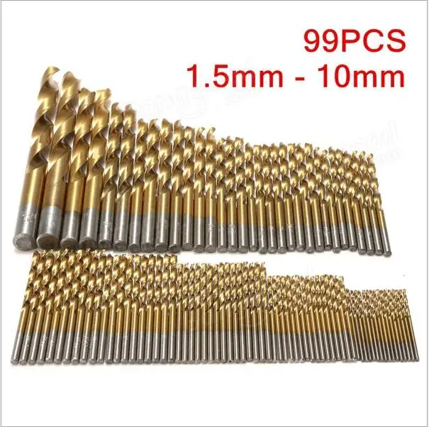 

Free shipping of 99PCS/SET 1-10mm hss twist drill bits TIN coating HSS 4241 Metal Drilling Twist Drill Bit Straight Shank