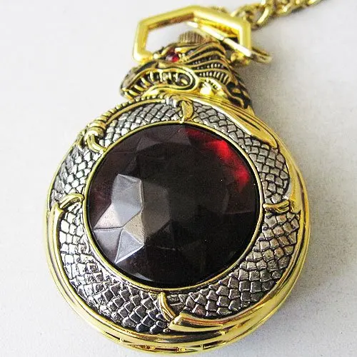 Золото Тон Pattern Китайский дракон кварцевые карманные часы Freeship круто|pocket watch|quartz
