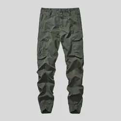 2019 Новый Для мужчин брюки-карго армейские зеленый большие карманы украшения мужские повседневные брюки легкая стирка мужской осень армии