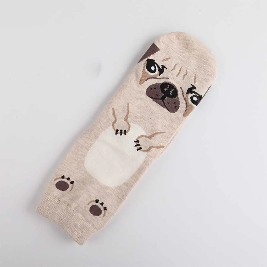 [WPLOIKJD] Корейский Calcetines хлопковые носки без пятки с принтом Harajuku милые собаки мопса забавные Женские носочки с рисунками из мультфильмов носки-тапочки унисекс - Цвет: 5