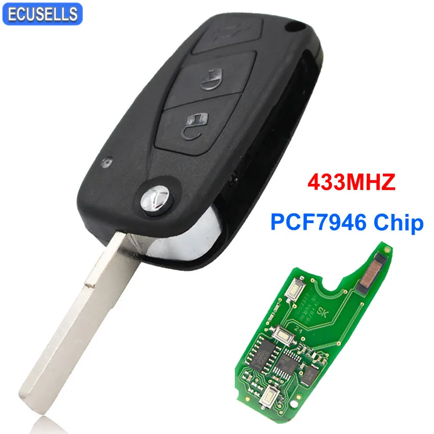 

3 Button Flip Remote Key Folding Smart Car Key 433Mhz PCF7946 Chip with Uncut Blade For Fiat 500 Panda Idea Punto Stilo Ducato
