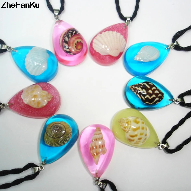 

Beach Conch Necklace Glass Necklaces Shellhard Section Ocean Sea Glass Shells Pendant Necklace