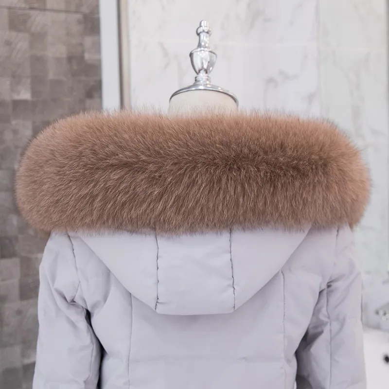 kahki ZDFURS* натуральный Лисий меховой воротник пуховое пальто меховой капюшон, воротник с отделкой меховой лисички женские зимние - Цвет: kahki