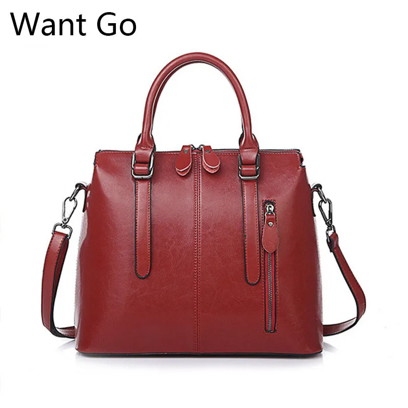 

Want Go Solid Color Genuine Leather Office Lady Handbags Casual Women Cow Leather Tote Bags Fashion Female Zipper Shoulder Bags