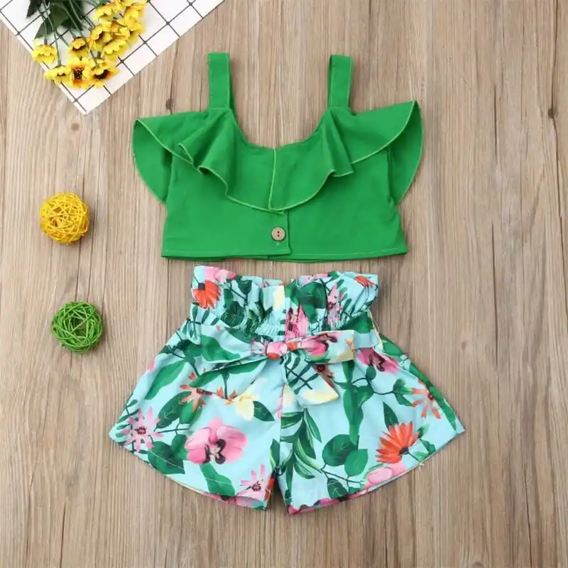 UK Cute Floral Toddler Baby Girls Vest Crop Tops Short Pants Outfits Clothes Set