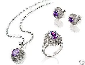 

Free shipping@@Cute Amethyst necklace pendant earrings ring set