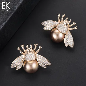 

GODKI 22mm Vintage Insect Simulated Pearl Stud Earrings For Women Wedding Cubic Zircon Punk Rock Retro Circle Earring Piercing