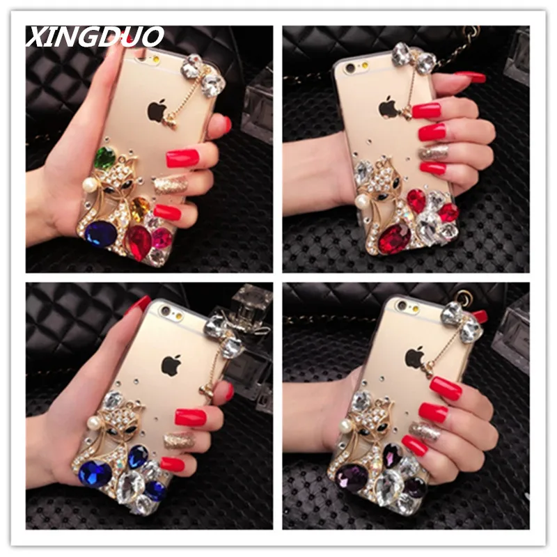 

XINGDUO Luxuy Bling Diamond Fox Rhinestone Soft TPU Transparent Case For iphone 6 6S 7 8 Plus X XS XR XS MAX Crystal bow shell