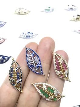 

Bulk 10pcs Ruby Sapphire Blue Emeral Green Micro Pave CZ Gemstones Pave Leaf Evil Eye Curved Bracelet Connector Charm Beads