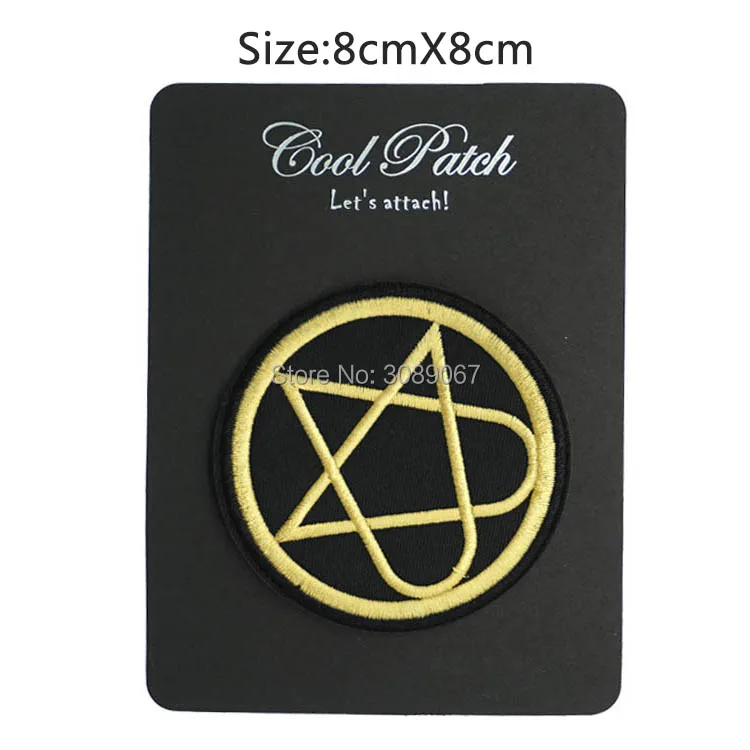 3," HIM gold heartagram логотип вышитая музыкальная группа Железный на патч футболка Передача аппликация тяжелый металл, рок, панк значок