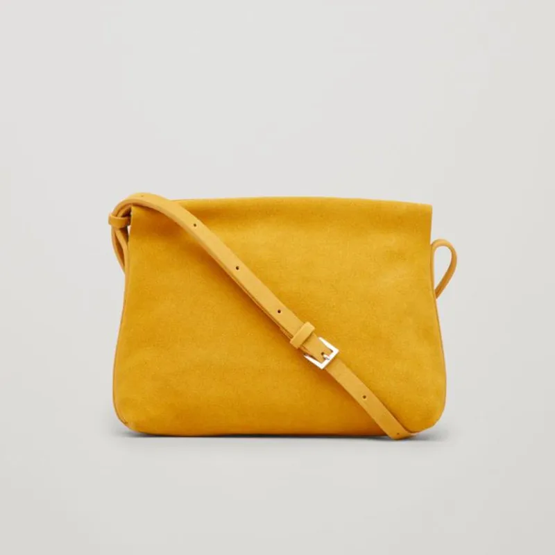 2018 niche design FloralSmallshoulderbag spring and summer light yellow matte soft leather bag female