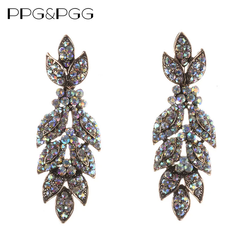 

PPG&PGG Fashion Bijoux Geometric Statement Drop Earrings Hot Sale Charm Party Jewelry AB Shiny Stone Crystal Earrings For Women