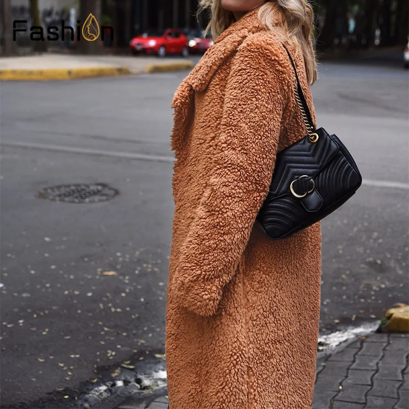 New Year Spring Faux Fur Teddy Bear Coat Jacket Women Fashion Open Stitch Hooded Coats Female Tops Long Sleeve Fuzzy Jackets