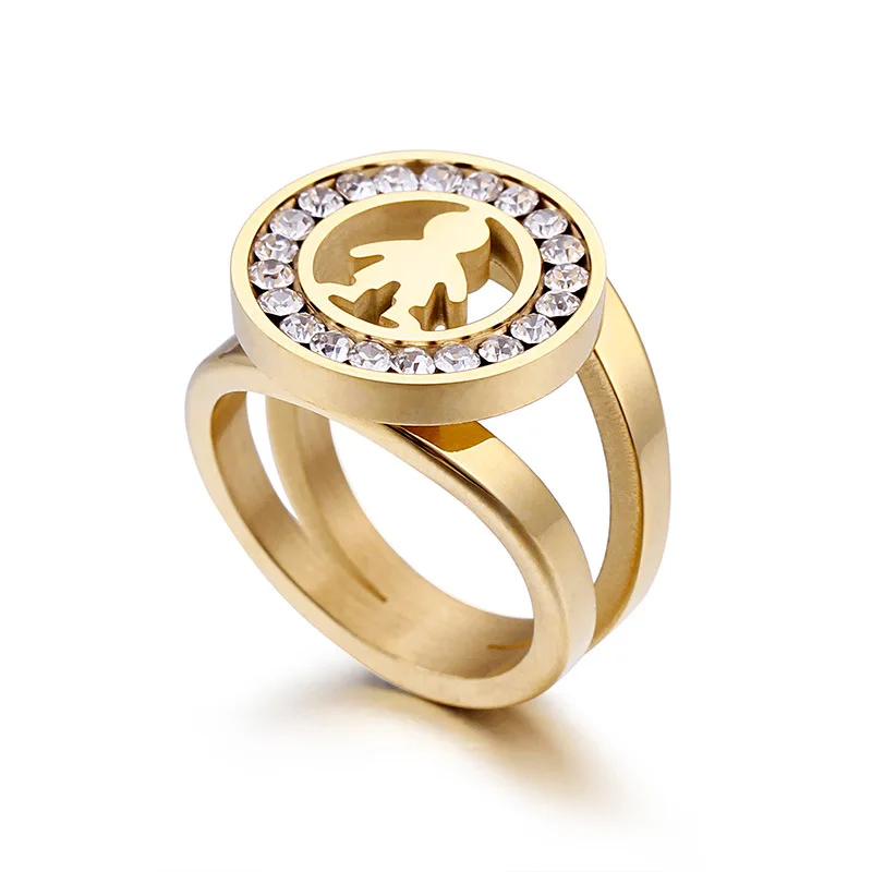 

Fashion Women Men Silver Gold Titanium Steel Boys Rhinestone Animal Wide Finger Round Crystal Rings Pulseras Jewelry