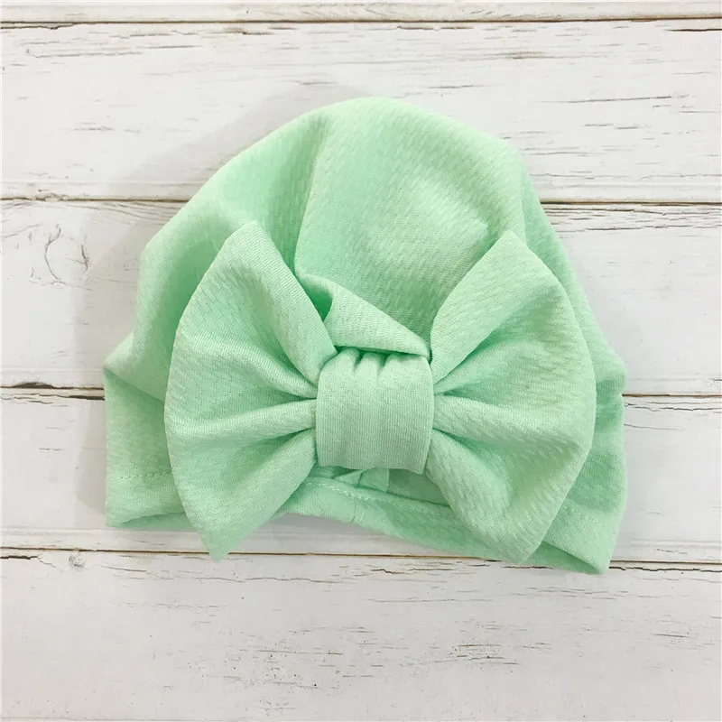 Новая дизайнерская детская шляпа Мягкая тюрбан узел для девочек большая шляпа с бантиком в богемном стиле детская шапочка для новорожденных девочек - Цвет: Светло-зеленый