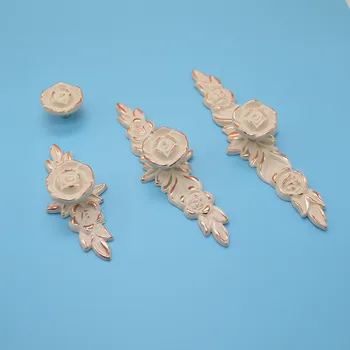 

100Pcs Rose Flower Dresser Knobs Drawer Knob Pulls Pull Handles Gold And Lvory White Kitchen Cabinet Knobs Ornate Decorative