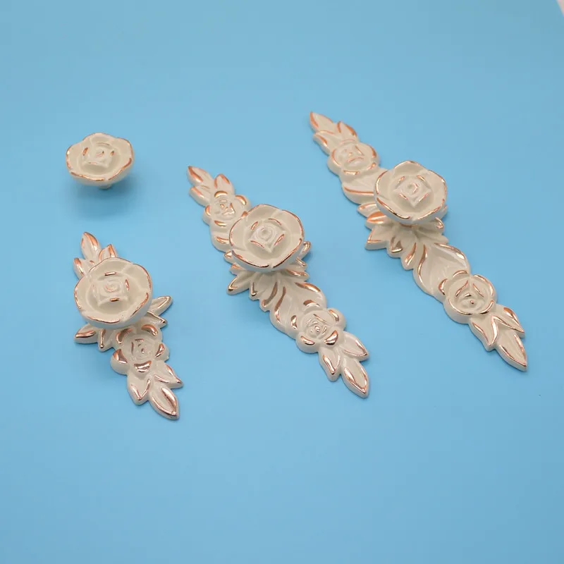 rose flower dresser knobs drawer knob pulls pull handles gold and lvory white kitchen cabinet knobs - Decorative Drawer Knobs rose flower dresser knobs drawer knob pulls pull handles gold and lvory white kitchen cabinet knobs - Decorative Drawer Knobs