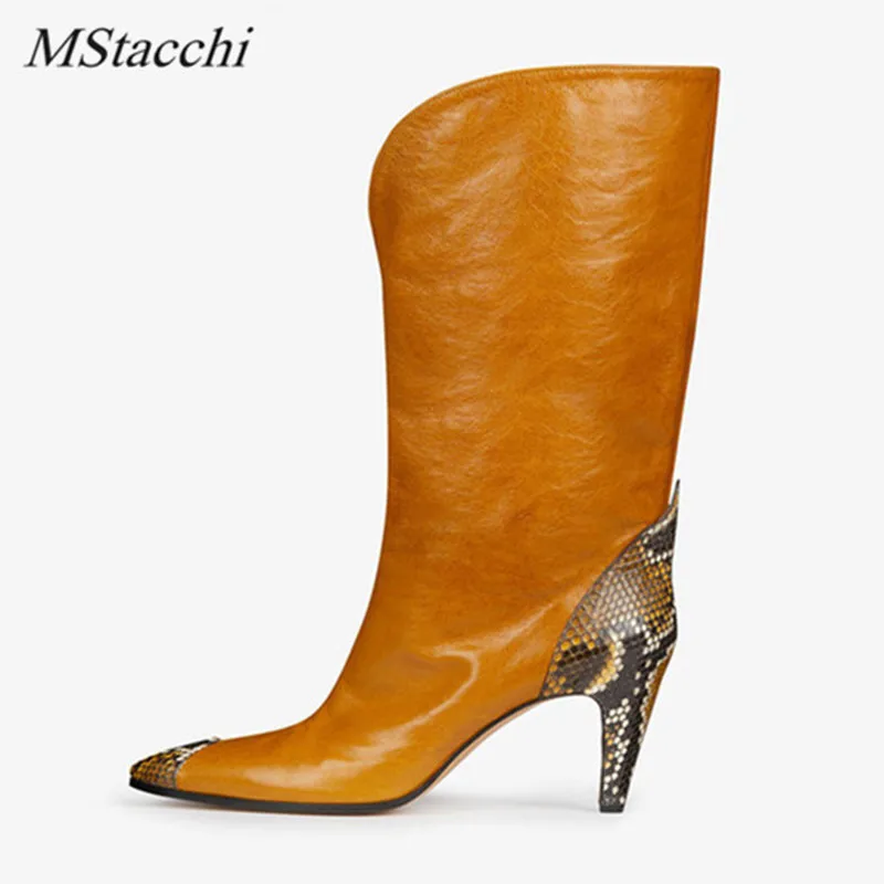 Cena MStacchi 2019 wężowej Sexy panie wskazał w kształcie z butami mieszane kolory etap buty kobieta szpiczasty nosek poślizgu na buty damskie
