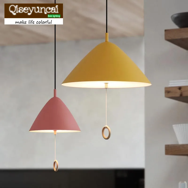 

Qiseyuncai The Nordic minimalist modern bedroom bedside lamp restaurant children room Macarons pullswitch Chandelier