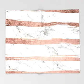 

Modern chic faux rose gold brush stripes white marble Throw Blanket Throw on Sofa Bed Plane Plaids Solid Bedspreads
