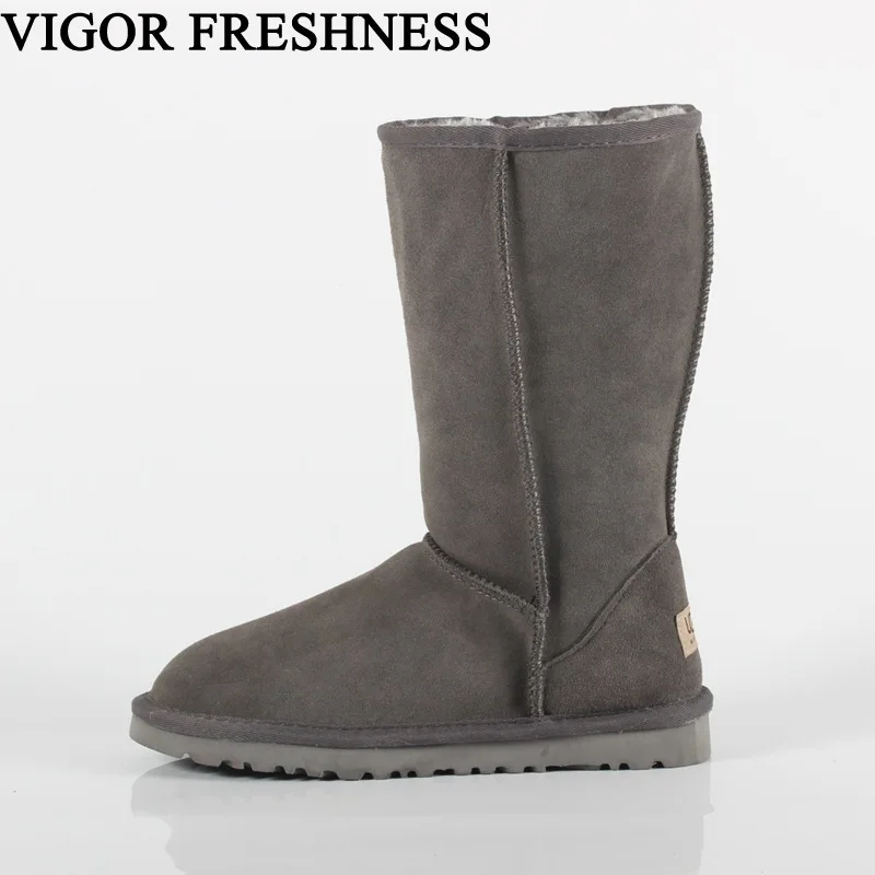 

VIGOR FRESHNESS Fashion Women Genuine Leather Snow Boots Woman Shoes Winter Boots Mid Calf Warm Plush Boots Fur Shoes SN23