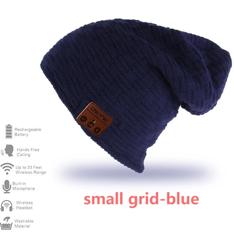 Обновленная версия, Беспроводная Bluetooth музыкальная повязка для бега, наушники, маска для сна, шапка, свободные руки, встроенный динамик и микрофон - Цвет: small-grid-blue