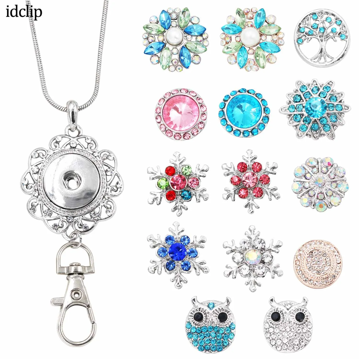 

idclip Lanyard ID Badges Holder Necklace with Bling Snap Jewelry Charms Pendant Clip Womens Office