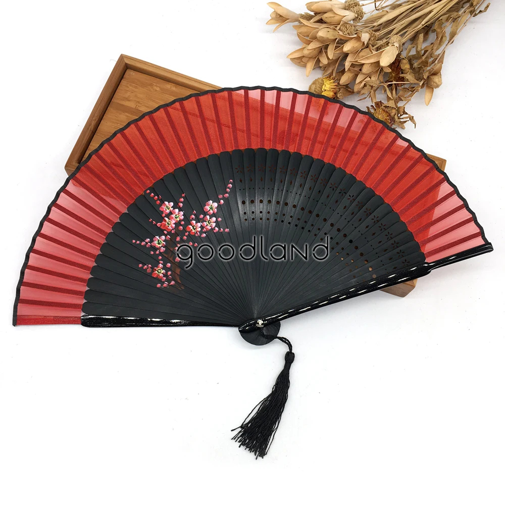 1 шт. красный роскошный Шелковый складной веер Wintersweet Flower Blossom Bamboo Складной веер Свадебные вечерние подарки