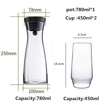 780ml1200ml1800mlбольшая емкость, толстые стеклянные кастрюли для холодной воды, жаропрочные взрывозащищенные соки, кувшин для воды, чайники - Цвет: c 780ml