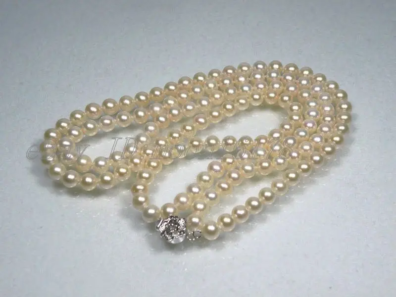 

FREE SHIPPING HOT sell new Style >>>>2 Strands 6mm White AAA Akoya Pearl Necklace 17" 925 Silver Flower
