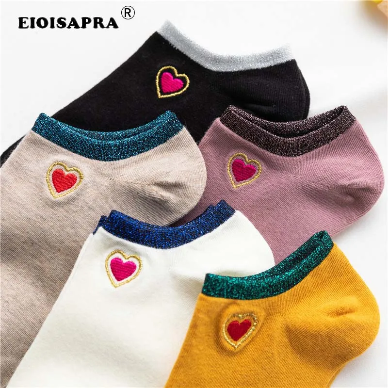 

New Product Spring/Summer Socks Women Japanese Candy Color Embroidery Love Boat Socks Cotton Antiskid Calcetines Invisibles