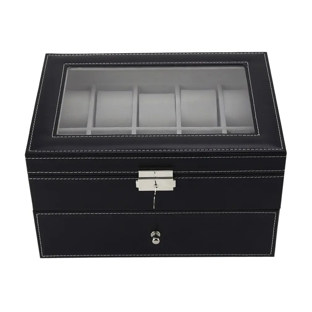 20 Grids Double Layers PU Leather Watch Box Jewelry Display Storage Box ...