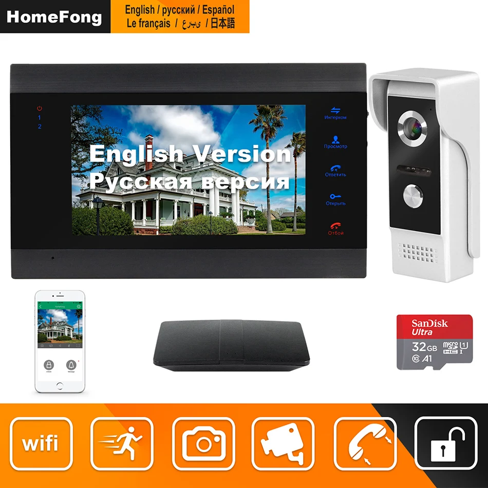 cheap HomeFong WiFi Door Video Phone wireless Video Intercom for Home 7inch HD Monitor IR Doorbell with Motion detection Home Intercom