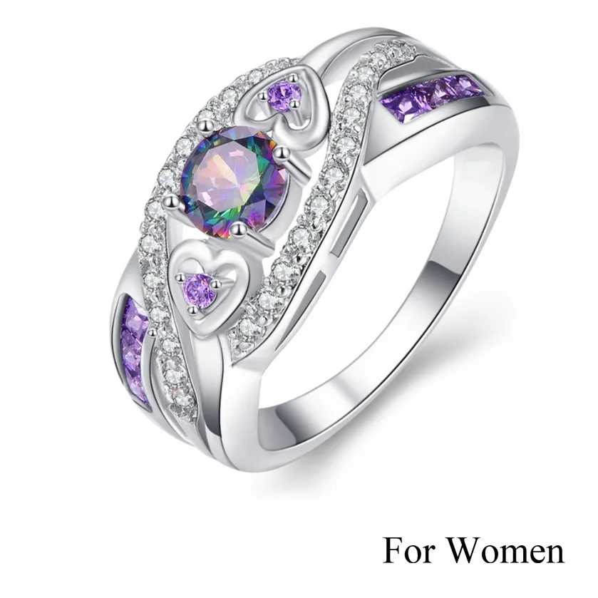 Новое поступление, овальное дизайнерское разноцветное И фиолетовое белое CZ серебряное кольцо, модное женское и мужское парное ювелирное изделие, подарок - Цвет основного камня: Womens Ring
