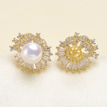 

Luxury Design S925 Sterling Silver Pearl Stud Earrings Findings Women DIY Pearl Earrings Components 3Pairs/Lot