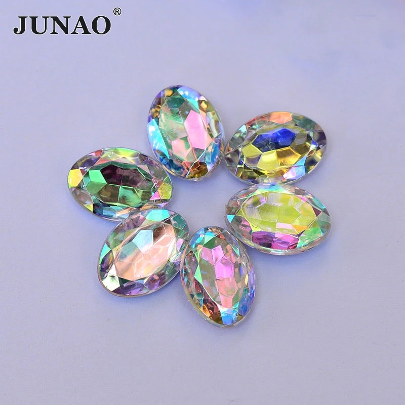 

JUNAO 10*14mm 300pcs Oval Shape Crystal AB Rhinestones Pointback Strass Glue On Crystals Stones Fancy Acrylic Gems