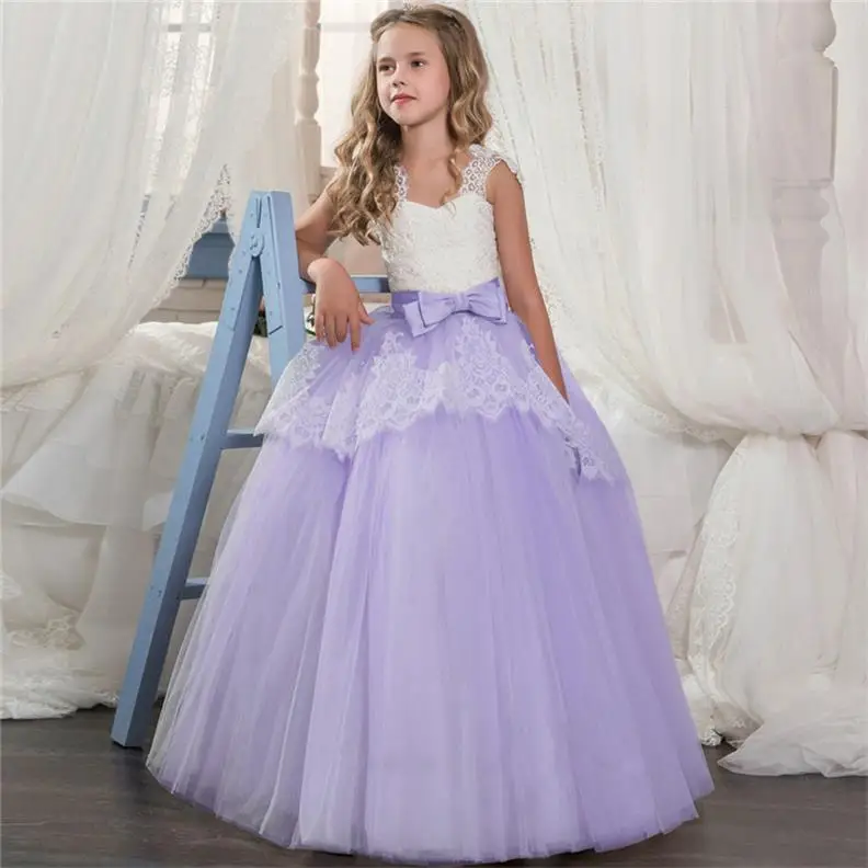 Нарядные Детские платья для девочек; свадебное фатиновое фиолетовое длинное платье для девочек; элегантные вечерние платья принцессы на Хэллоуин для подростков - Цвет: Purple 3